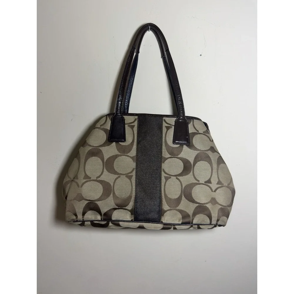 Vintage Coach Signature Stripe Framed Carryall Bag Y2K Kiss-Lock Satchel F13533